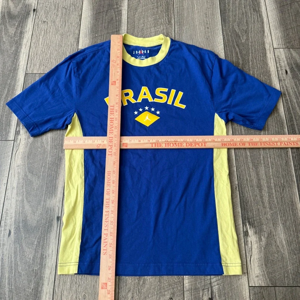 Jordan Brasil Ringer T-Shirt Mens XS Blue Yellow Graphic Soccer Jumpman Football